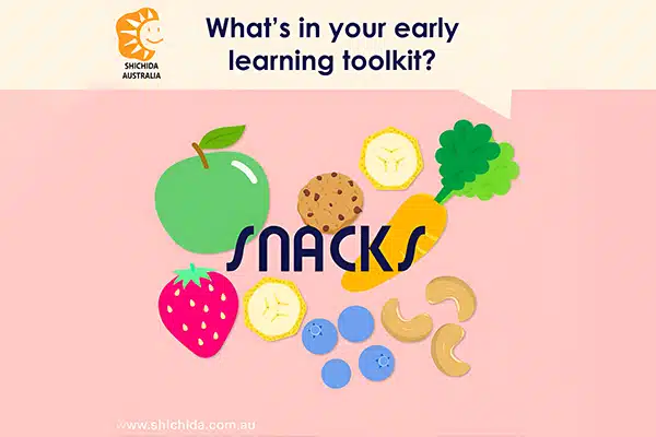 Learn with snacks - Snacks as a learning tool for kids, featuring fruit, vegetables and nuts as healthy snacks