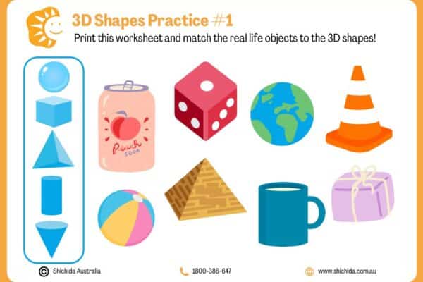 3d shapes worksheets, practice for kids