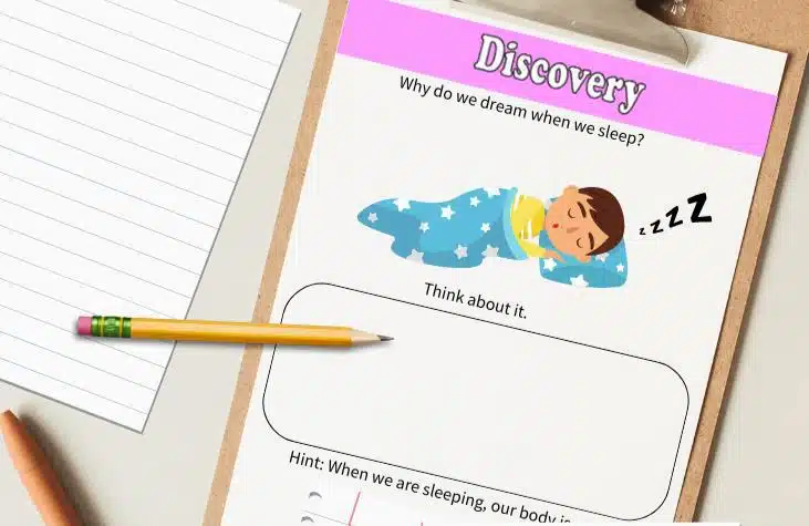 A worksheet titled Discovery, which is a Shichida activity that encourages deep thinking for primary aged kids