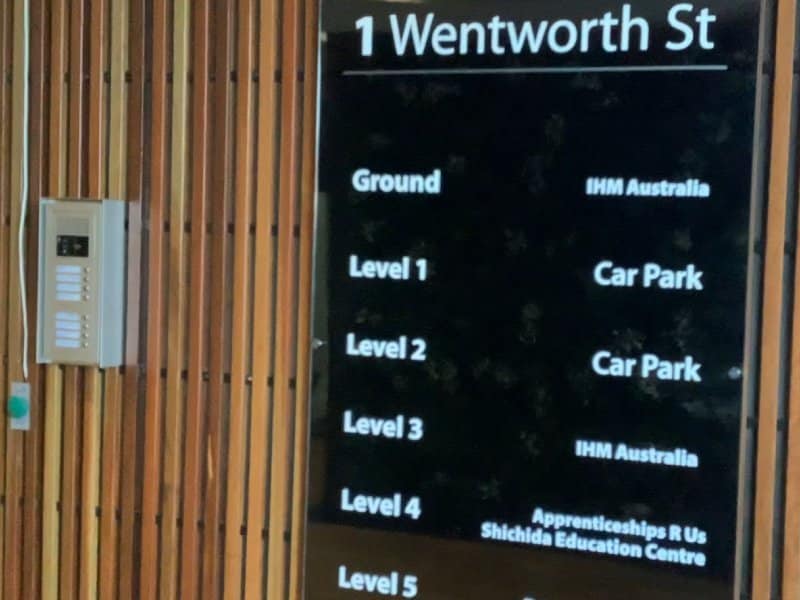 An image of a sign board at an elevator for Shichida Early Learning Centre Parramatta, NSW