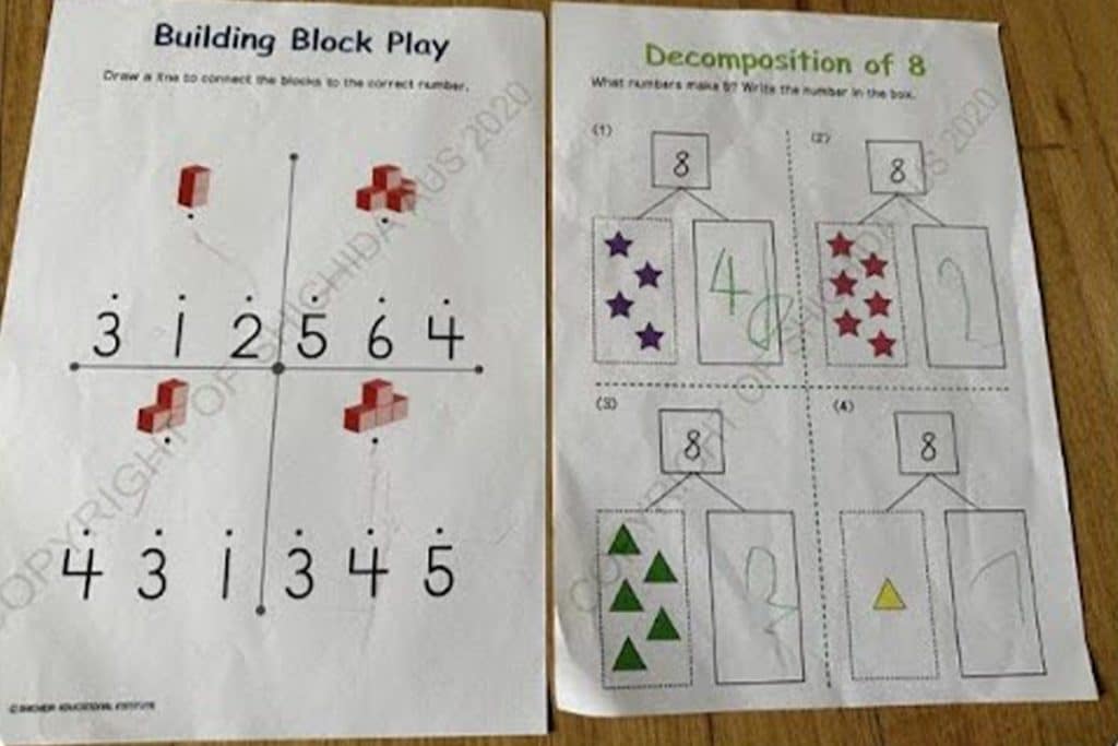 A Shichida student, aged 3 years and 4 months, recently attempted math worksheets from an older group (for fun) and successfully solved the challenges.