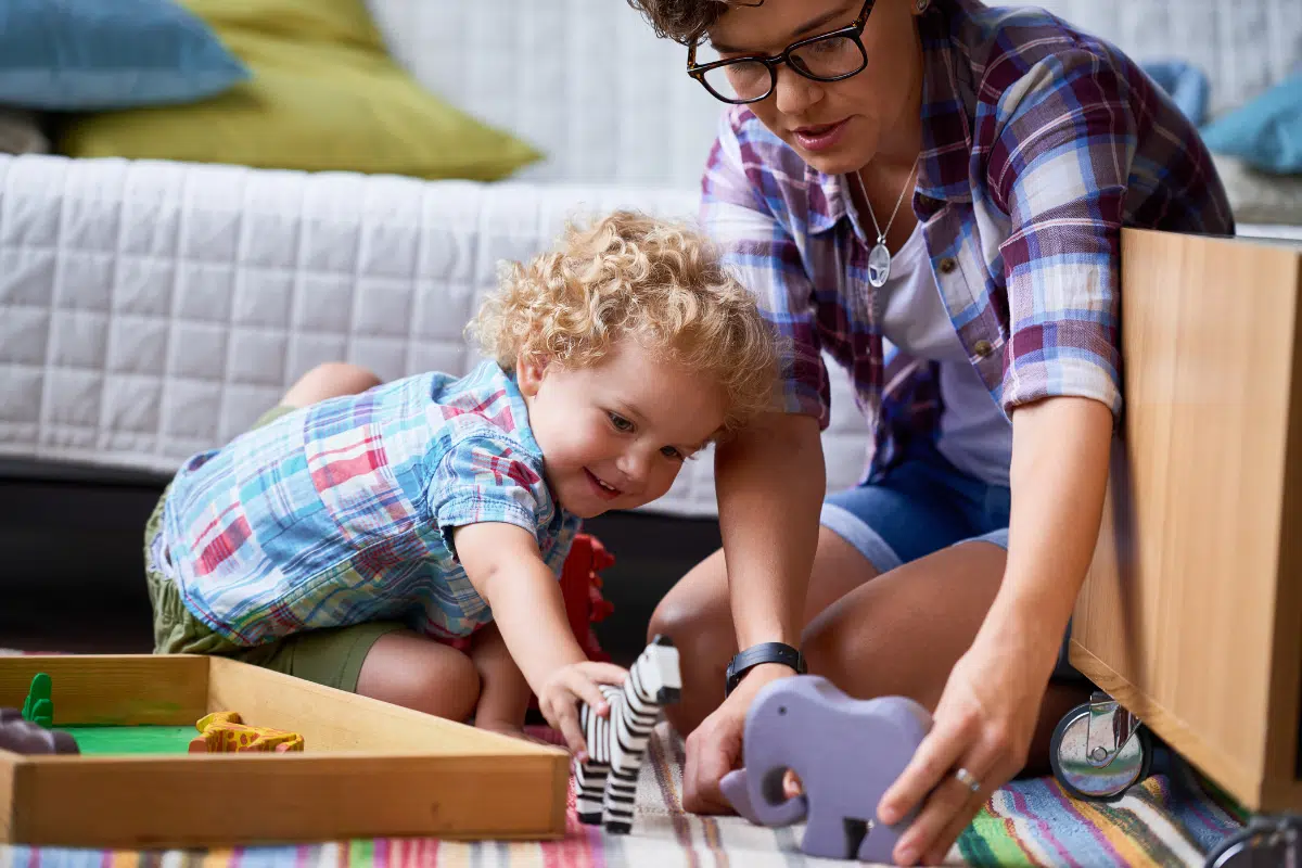 emotional regulation play by an adult and a young toddler
