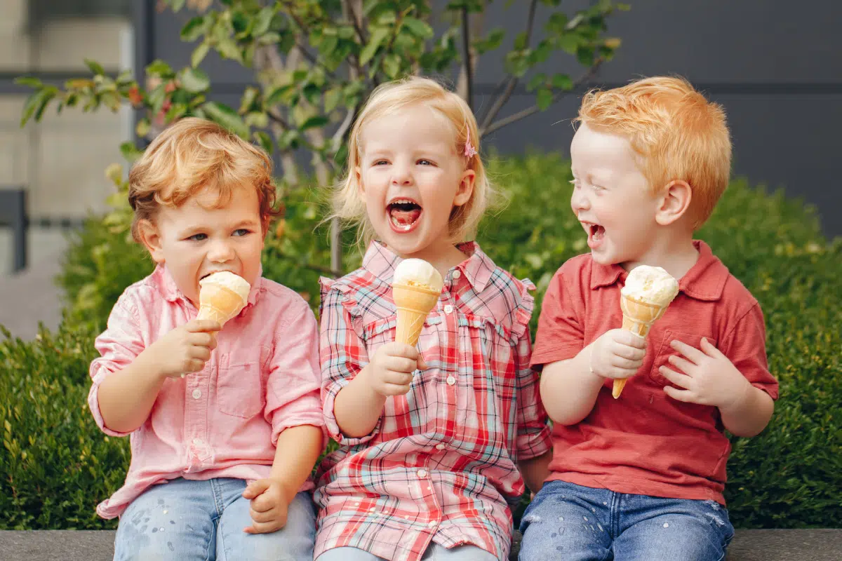 The power of positivity and positive emotions with three kids enjoying ice cream