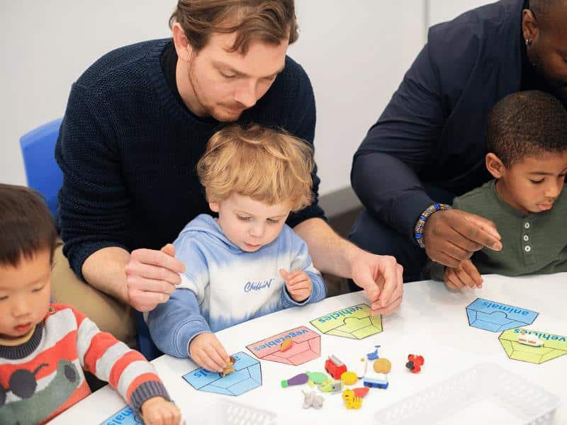 Shichida Australia, here parents and young children play a category sorting game