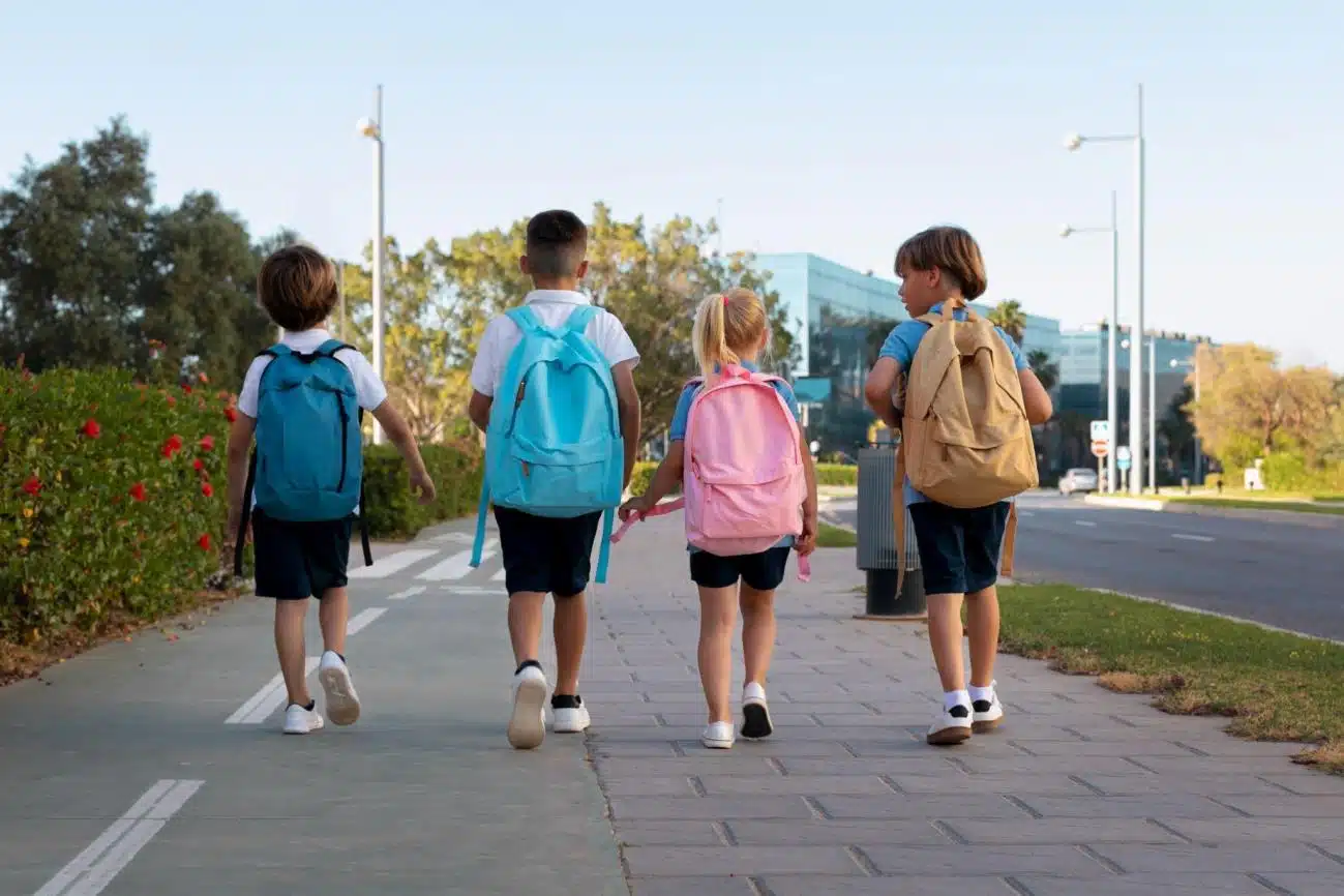 School Readiness Checklist, here four kids walk to school together