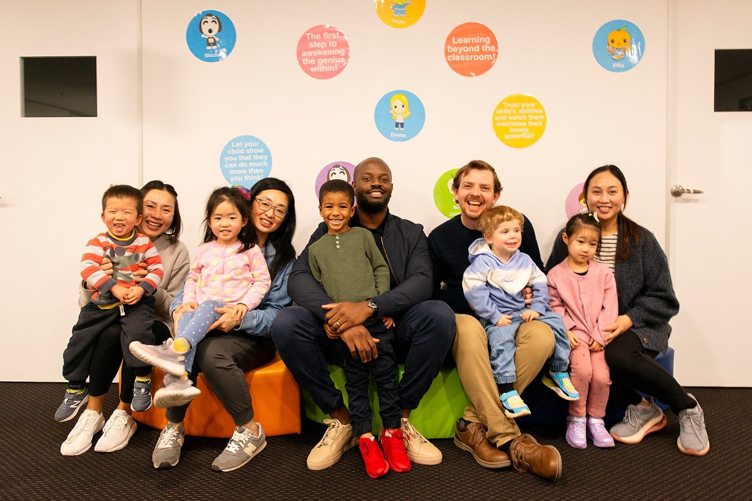 Preschoolers and their parents ready for class at Shichida The Glen