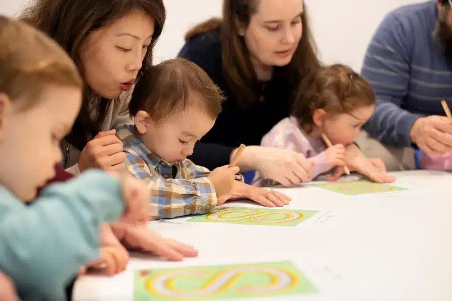 children-and-adults-drawing, learning to write alphabet letters through activities