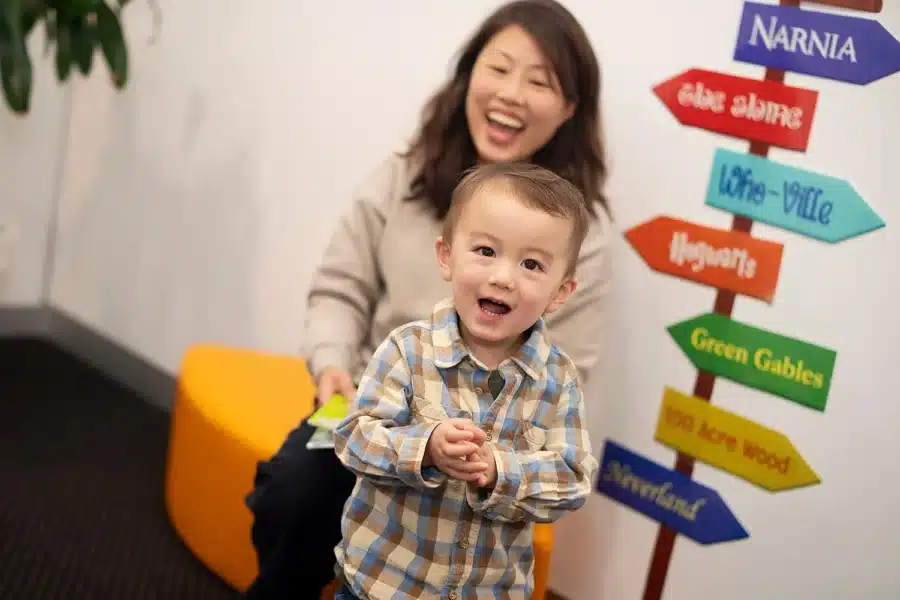 confidence building activities for preschoolers, toddler as a reading themed signpost at Shichida Glen waverley