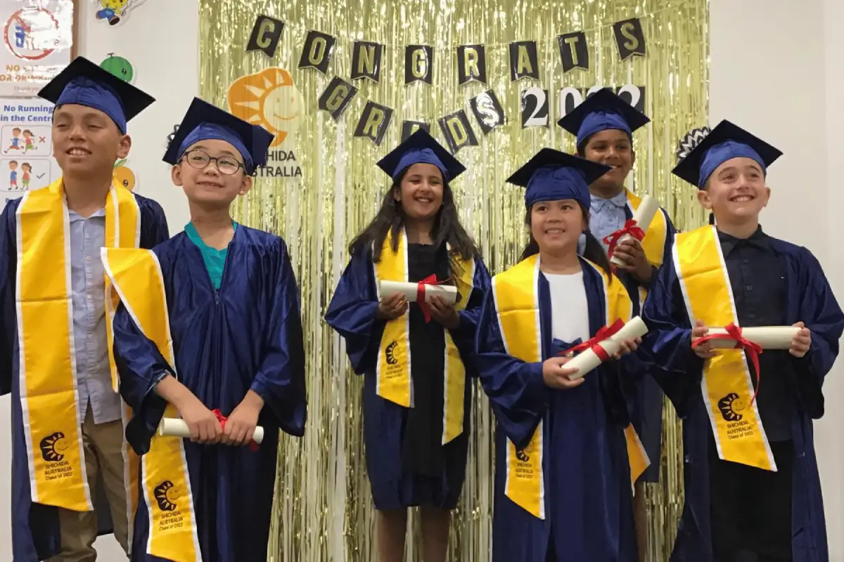 Image by Shichida Australia: Nine-year-old graduates celebrating the completion of the Shichida program after years of building memory, confidence, creativity and independent learning skills.
